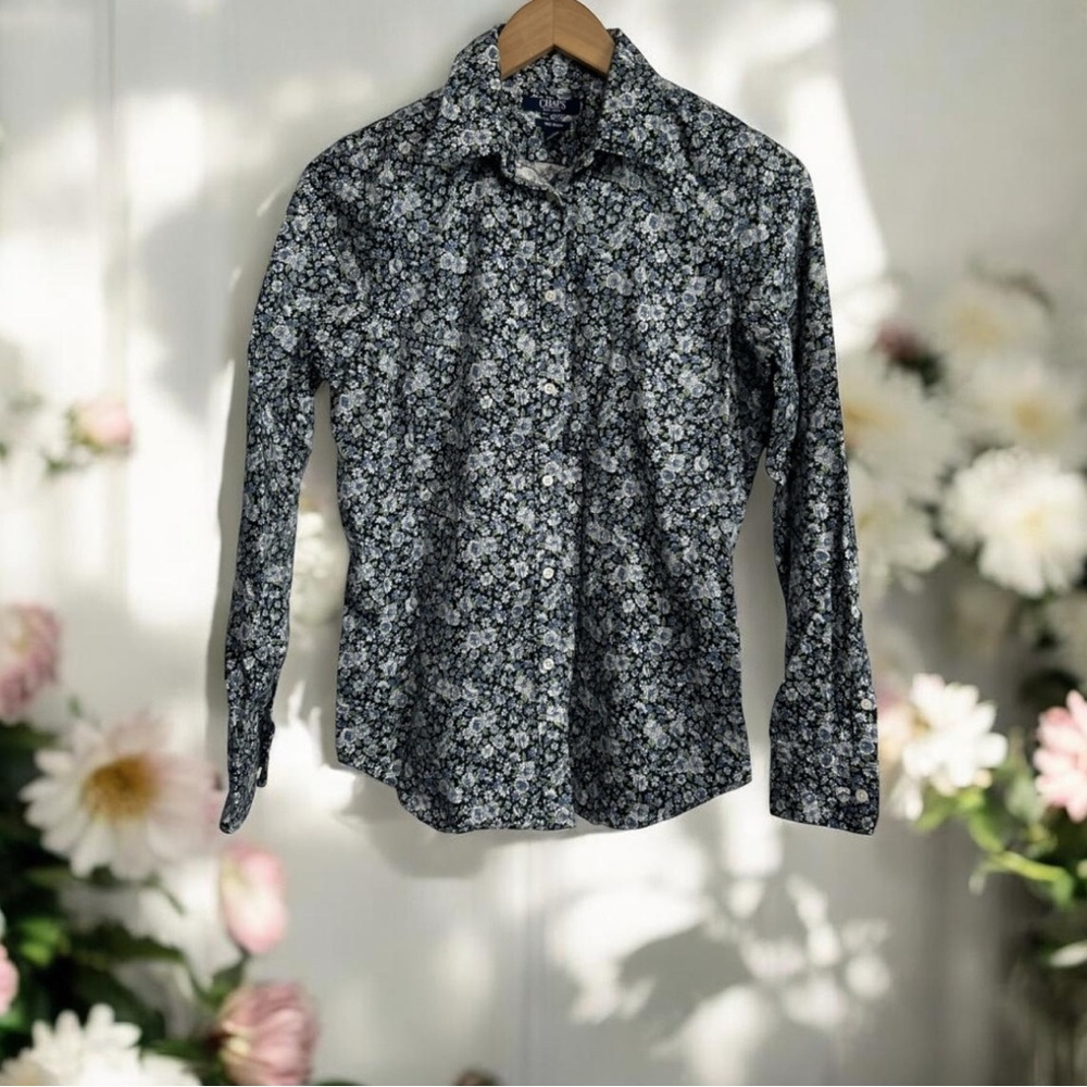 Chaps No Iron Women's Small Floral Button Shirt Long Sleeve‎ Cotton Cottagecore
